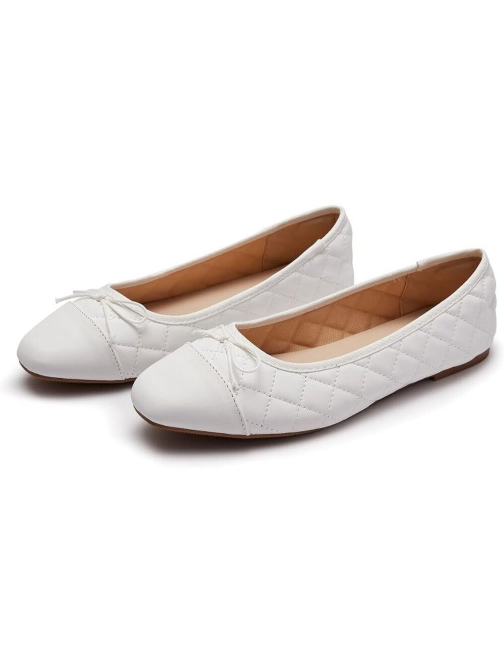 Women's B White Round Toe Ballet Flats Comfortable Bow Casual Dressy Flats Shoes